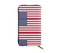 WBQLSL American flag Long leather clutch with zippered coin purse and 12 credit card slots, lightweight travel cash wallet