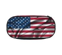 WBQLSL American Flag Printed stationery storage bag - multi-grid layered pencil case portable student pencil bag