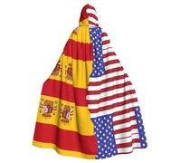 WBQLSL American Spain Flag Printed Halloween cape, masquerade hooded cape, suitable for theme parties
