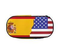 WBQLSL American Spain Flag Printed stationery storage bag - multi-grid layered pencil case portable student pencil bag