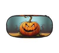 WBQLSL Angry Pumpkin Images Printed stationery storage bag - multi-grid layered pencil case portable student pencil bag