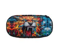 WBQLSL Artistic Graffiti Lion Large capacity pencil bag, multi-layer partition stationery storage bag - unisex learning office supplies