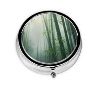 WBQLSL bamboo woodland Mini medicine box with three compartments, small round medicine box, portable