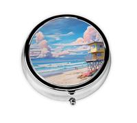 WBQLSL Beach Architecture Mini medicine box with three compartments, small round medicine box, portable