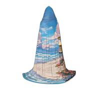 WBQLSL Beach Architecture S Printed Robe Cape | Hooded | Cosplay Costume | Halloween Party Prop | S/M/L