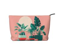 WBQLSL Beautiful potted green plants Printed corduroy cosmetic bag - travel essential cosmetic storage bag