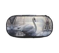 WBQLSL Beautiful White Swan Large capacity pencil bag, multi-layer partition stationery storage bag - unisex learning office supplies