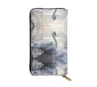 WBQLSL Beautiful White Swan Printed Small Leather Clutch - 7.5x4.1 inch Wallet
