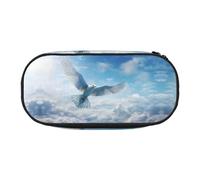 WBQLSL Bird Blue Clouds Printed stationery storage bag - multi-grid layered pencil case portable student pencil bag