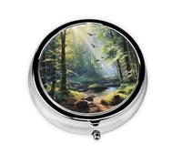 WBQLSL Birds of the Forest Mini medicine box with three compartments, small round medicine box, portable