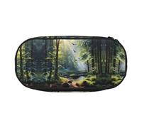 WBQLSL Birds of the Forest Printed stationery storage bag - multi-grid layered pencil case portable student pencil bag