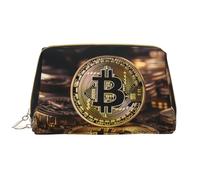 WBQLSL bitcoin Leather makeup bag, portable large-capacity makeup storage bag, carry-on travel with pocket makeup bag