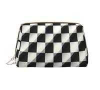 WBQLSL black and white mosaic Leather makeup bag, portable large-capacity makeup storage bag, carry-on travel with pocket makeup bag
