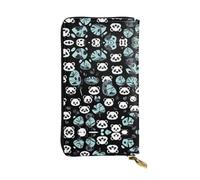 WBQLSL Black and white panda face Stylish leather wallet, 7.48 x 4.13 inch long zippered coin purse, convenient travel cash wallet