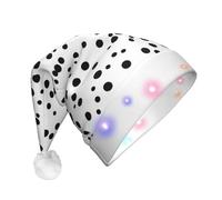 WBQLSL Black And White Polka Dot LED Light Santa Hat,Unisex Christmas New Year Adult Hat, Plush New Year Christmas Party Gift