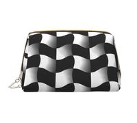 WBQLSL Black and White Wave Mosaic Leather makeup bag, portable large-capacity makeup storage bag, carry-on travel with pocket makeup bag