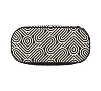 WBQLSL Black curved texture Printed stationery storage bag - multi-grid layered pencil case portable student pencil bag