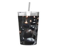 WBQLSL Black Mystery Heart Stone Insulated Straw Cup Ideal for Gym use or Carrying on The go