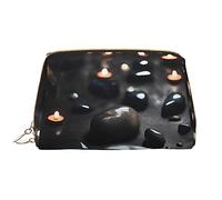 WBQLSL Black Mystery Heart Stone Leather makeup bag, portable large-capacity makeup storage bag, carry-on travel with pocket makeup bag