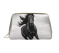 WBQLSL Black Stallion Leather makeup bag, portable large-capacity makeup storage bag, carry-on travel with pocket makeup bag