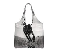 WBQLSL Black Stallion Printed women's canvas bag - casual shoulder bag + handbag dual-purpose design,