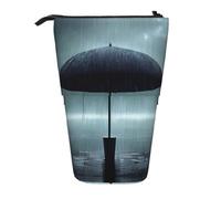 WBQLSL Black Umbrella in The rain Printed Retractable Pencil case, Perfect for Makeup, Stationery, or a Coin Purse.