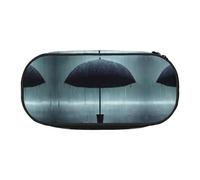 WBQLSL Black umbrella in the rain Printed stationery storage bag - multi-grid layered pencil case portable student pencil bag