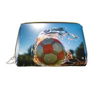 WBQLSL Blitzkrieg Football Leather makeup bag, portable large-capacity makeup storage bag, carry-on travel with pocket makeup bag