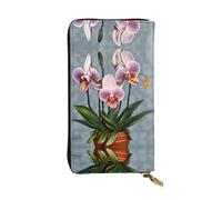 WBQLSL Blooming Orchids Long leather clutch with zippered coin purse and 12 credit card slots, lightweight travel cash wallet