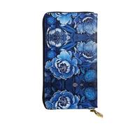 WBQLSL Blue and white peony Stylish leather wallet, 7.48 x 4.13 inch long zippered coin purse, convenient travel cash wallet