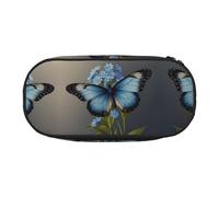 WBQLSL blue butterfly flowers cartoon Large capacity pencil bag, multi-layer partition stationery storage bag - unisex learning office supplies