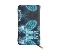 WBQLSL Blue mysterious symbol Stylish leather wallet, 7.48 x 4.13 inch long zippered coin purse, convenient travel cash wallet