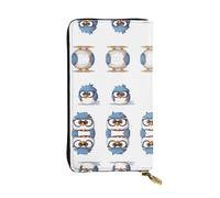 WBQLSL Blue Owl Stylish leather wallet, 7.48 x 4.13 inch long zippered coin purse, convenient travel cash wallet