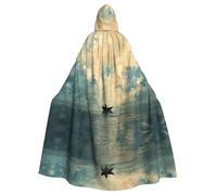 WBQLSL Boat on the horizon Printed Halloween cape, masquerade hooded cape, suitable for theme parties