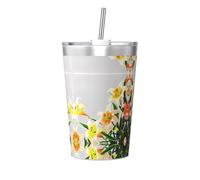 WBQLSL Bright lilies Bright lilies Patterned stainless steel bottle, detachable portable conical straw cup, outdoor sports water cup