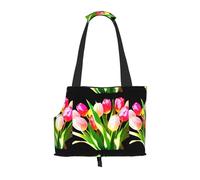 WBQLSL Bright tulips Patterned Pet Travel Bag - Small Pet Shoulder Bag for Cars and People