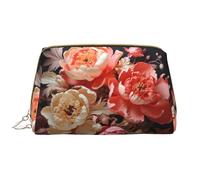 WBQLSL Brightly colored peonies Leather cosmetic bag, portable travel cosmetic bag, large capacity cosmetic storage bag with pockets,