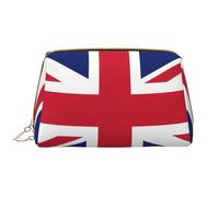 WBQLSL British flag Leather makeup bag, portable large-capacity makeup storage bag, carry-on travel with pocket makeup bag