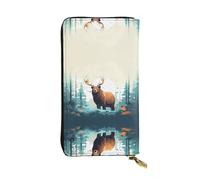 WBQLSL Brown Bear Illustration Stylish leather wallet, 7.48 x 4.13 inch long zippered coin purse, convenient travel cash wallet