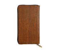WBQLSL Brown wood pattern Long leather clutch with zippered coin purse and 12 credit card slots, lightweight travel cash wallet