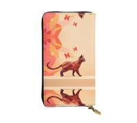 WBQLSL Butterfly and Cat Stylish leather wallet, 7.48 x 4.13 inch long zippered coin purse, convenient travel cash wallet