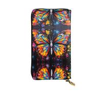 WBQLSL Butterfly Illustration Stylish leather wallet, 7.48 x 4.13 inch long zippered coin purse, convenient travel cash wallet