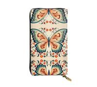 WBQLSL butterfly pattern Stylish leather wallet, 7.48 x 4.13 inch long zippered coin purse, convenient travel cash wallet