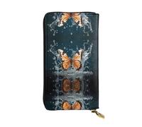 WBQLSL butterfly wing Stylish leather wallet, 7.48 x 4.13 inch long zippered coin purse, convenient travel cash wallet