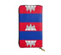 WBQLSL Cambodia Flag Zipper leather wallet, 7.5 * 4.1 inch long clutch bag, multiple compartments and large capacity, a good gift for friends