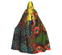 WBQLSL Carnival fashion cape, Halloween hooded cape, unisex, carnival, theme party and masquerade Peacock flowers pattern