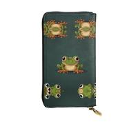 WBQLSL cartoon frog Long leather clutch with zippered coin purse and 12 credit card slots, lightweight travel cash wallet
