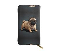 WBQLSL Cartoon Pug Black Stylish leather wallet, 7.48 x 4.13 inch long zippered coin purse, convenient travel cash wallet