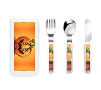 WBQLSL Cartoon Pumpkin Images Printed Children's Tableware 3-Piece Set Kindergarten Children's Tableware Portable Picnic Tableware Set