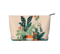 WBQLSL Cartoon small green plant Printed corduroy cosmetic bag - travel essential cosmetic storage bag